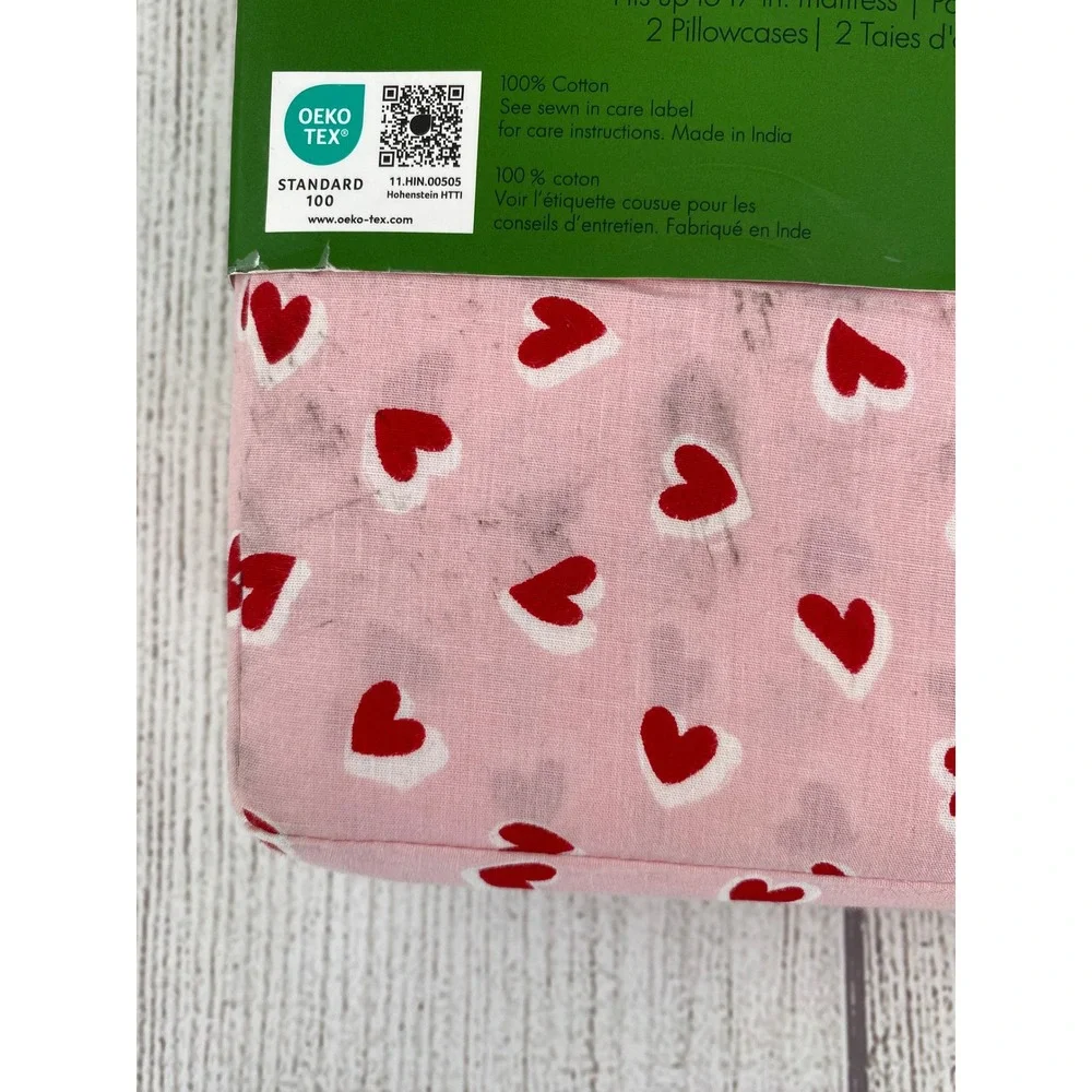Kate Spade Sheet Set FULL Pink Red Brushstroke Hearts 100% Cotton Valentines